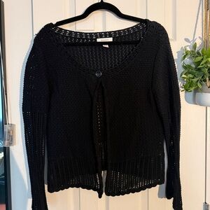 dressbarn Black Open-Knit Cardigan